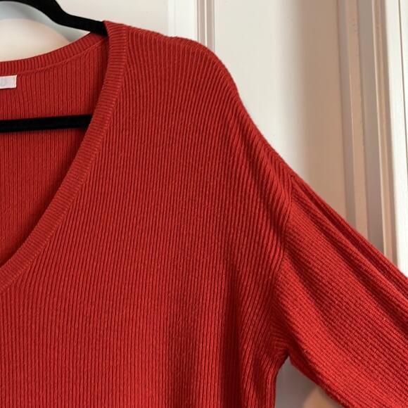 Abound Orange Ribbed Knit V-Neck Sweater - Picture 3 of 7